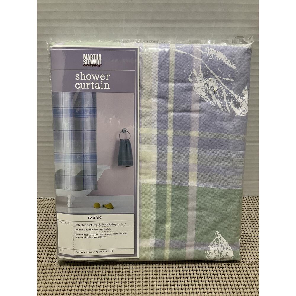 Martha Stewart Everyday Lavender Leaf Plaid Fabric Shower Curtain 70x72